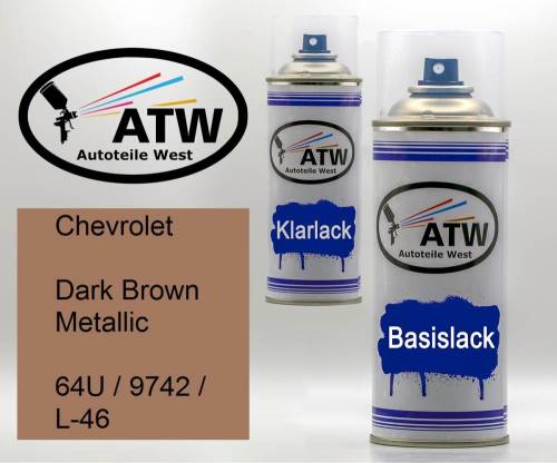 Chevrolet, Dark Brown Metallic, 64U / 9742 / L-46: 400ml Sprühdose + 400ml Klarlack - Set, von ATW Autoteile West.